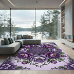 Purple Peonies Botanical Mandala Circle Rug
