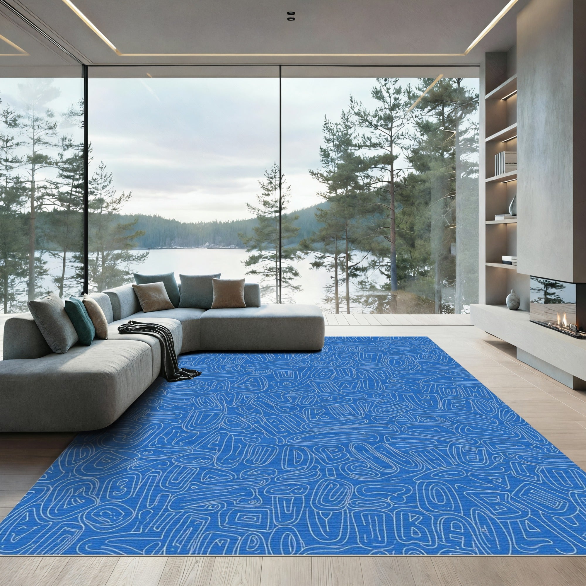 Blue Whimsical Word Cloud Rug
