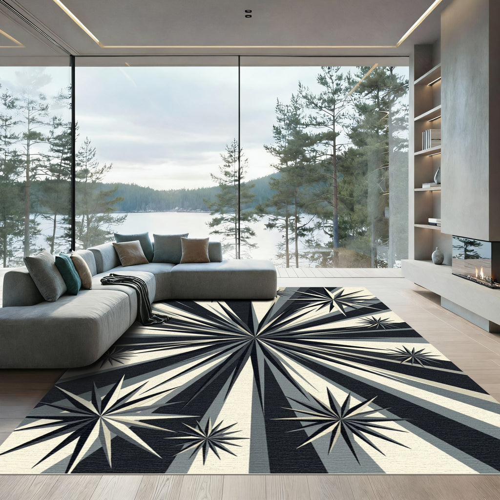 Monochrome Starburst Geometric Radiating Rug