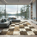 Distressed Earthy Checkered Grid Rug