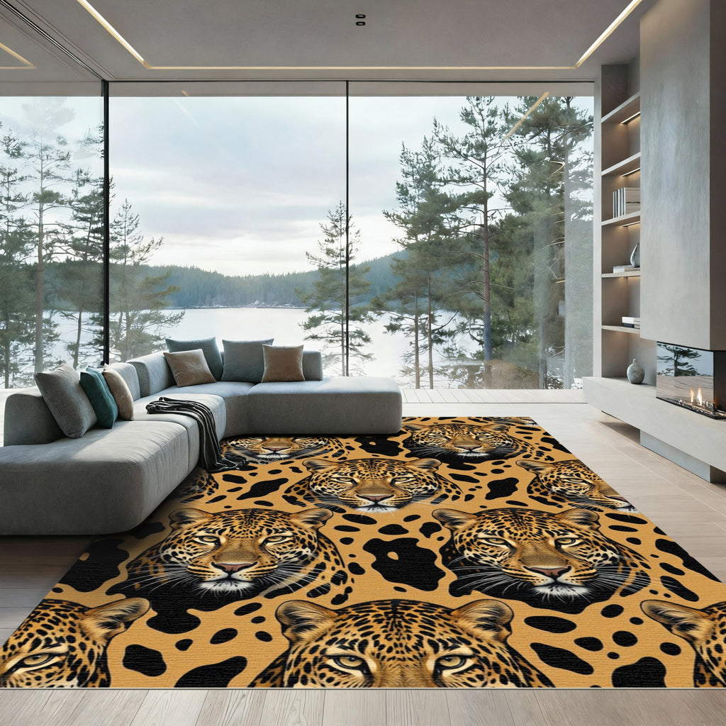 Bold Safari Leopard Animal Face Rug
