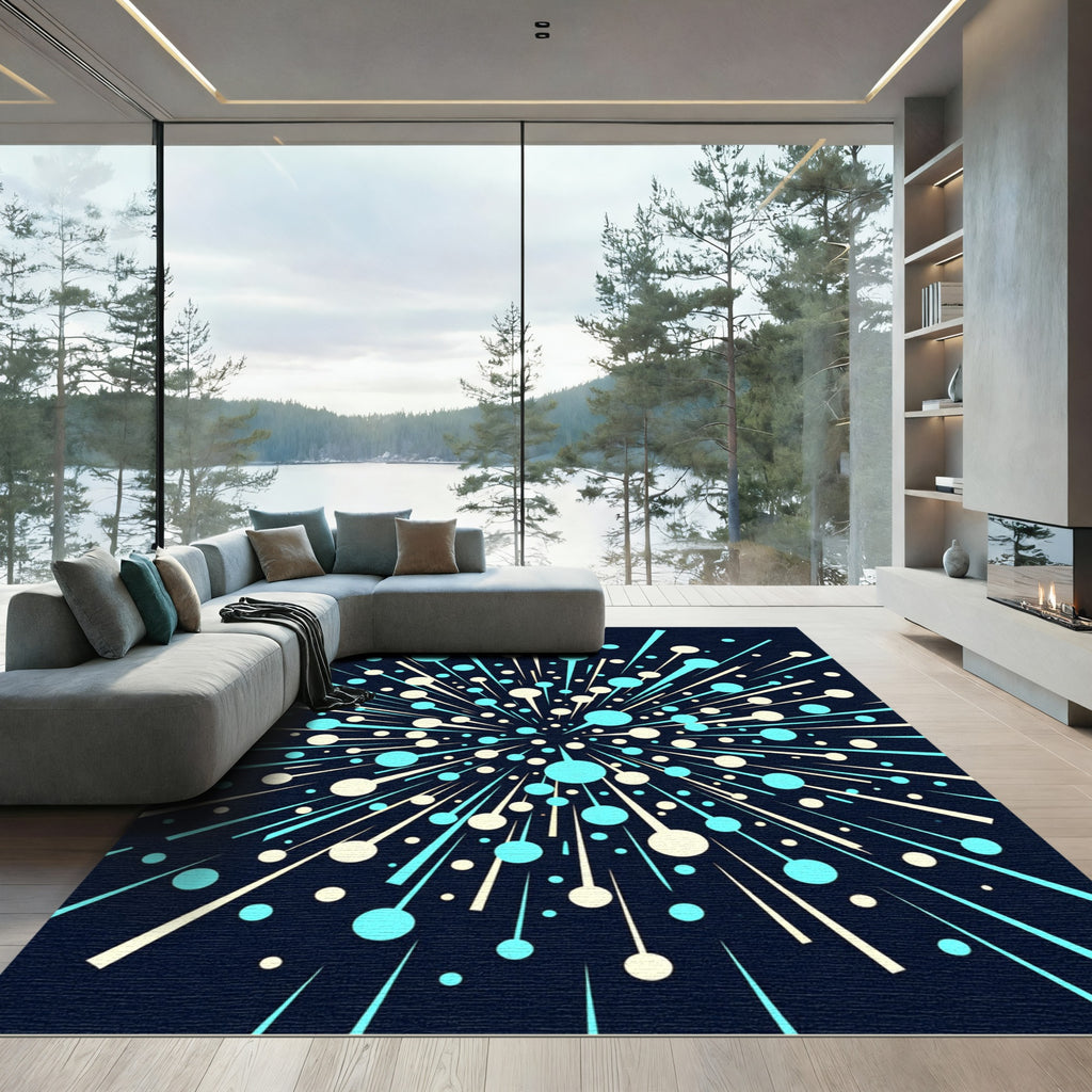 Explosion Bright Circles Teal Yellow Rug