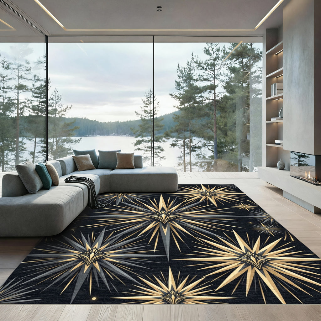 Art Deco Golden Sunburst Astral Accent Rug