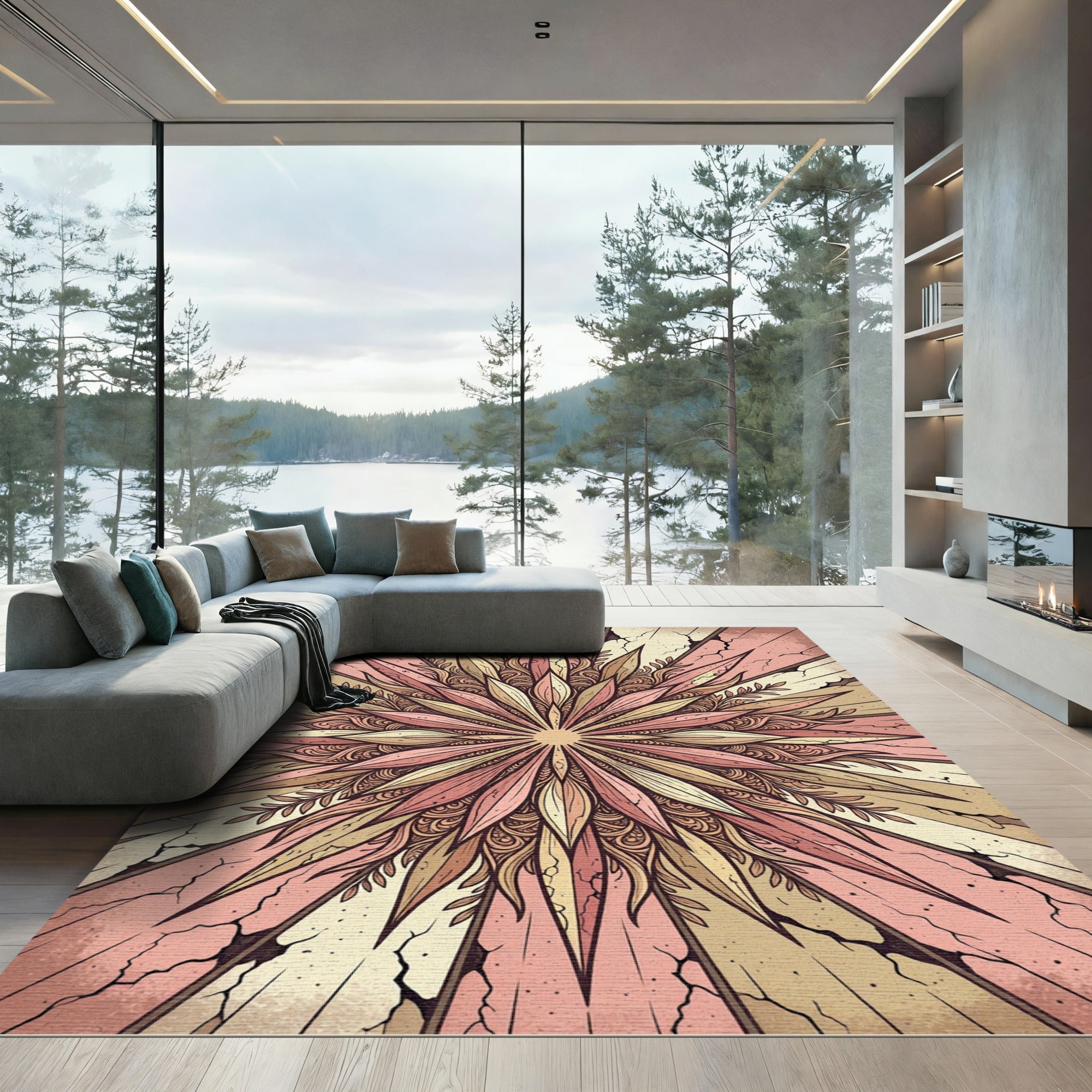 Retro Sunburst Floral Medallion Rug
