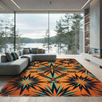 Geometric Sunburst Orange and Teal Rug