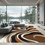 Brown Cream Swirl Abstract Brushstroke Rug