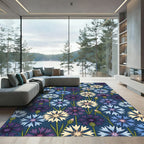 Cornflower Blue Purple Cream Garden Rug