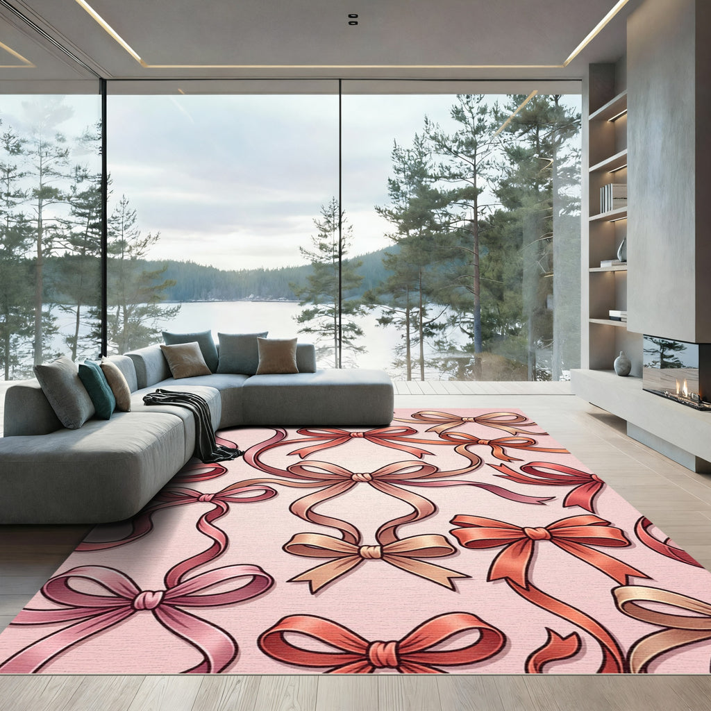 Elegant Blush Ribbon Bow Illustration Rug