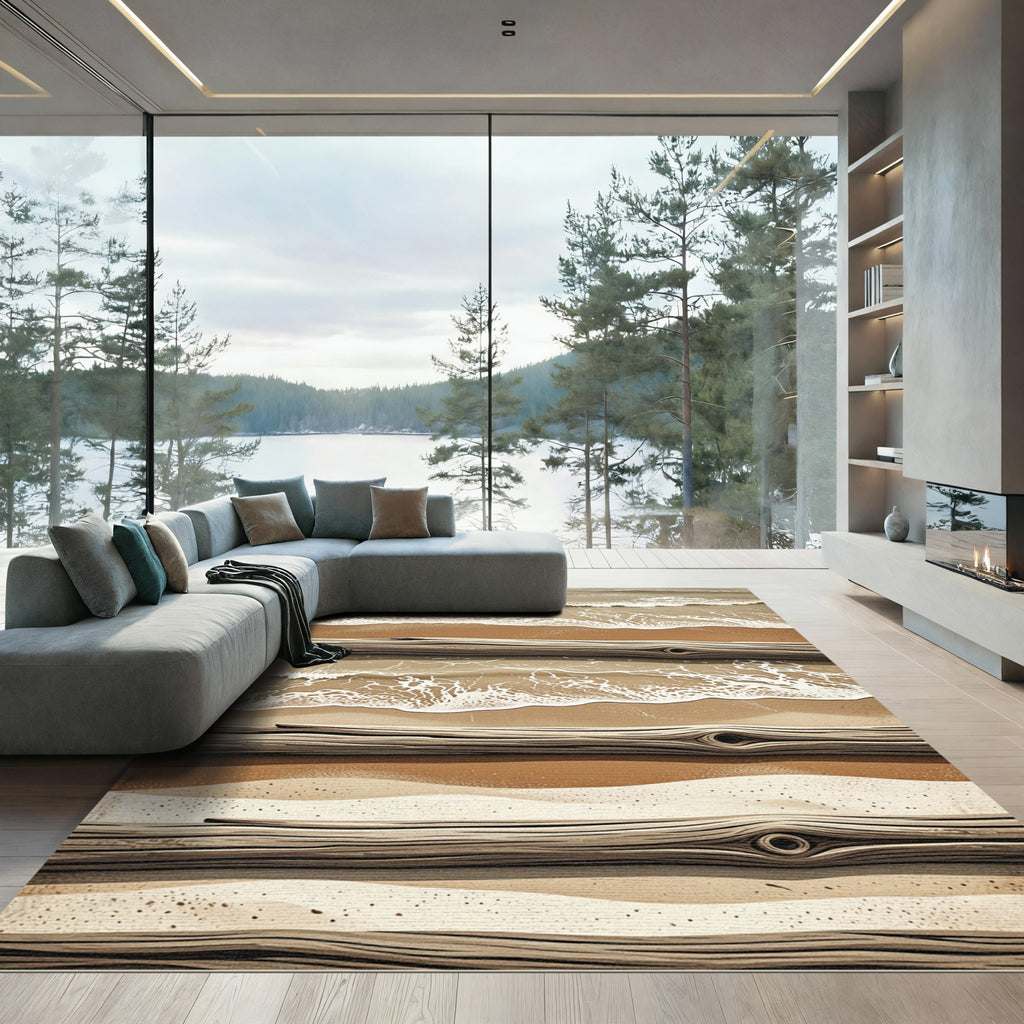 Coastal Wood Grain Beach Seascape Rug
