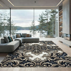 Ornate Gold and Marble Acanthus Swirl Rug