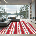 Whimsical Crimson Nautical Striped Sailboat Rug