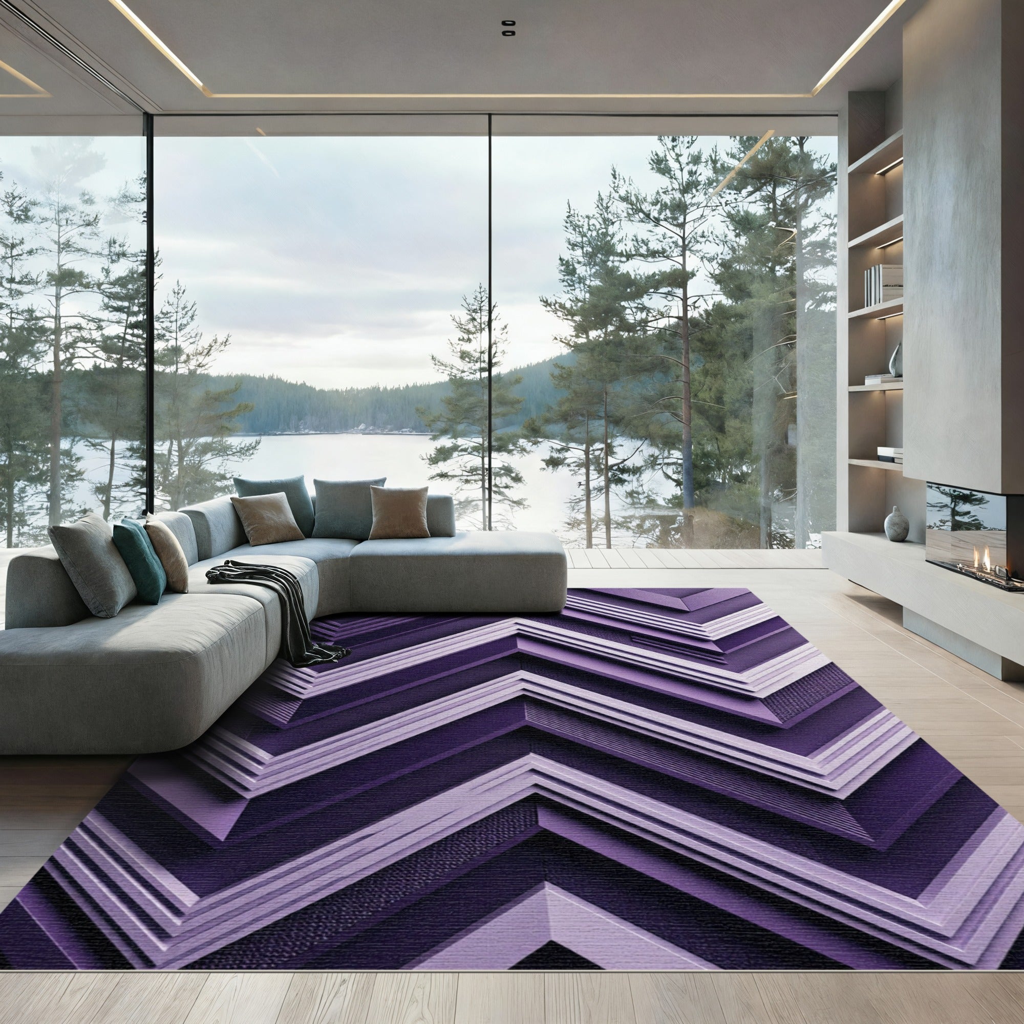 Deep Plum Chevron Layers Rug