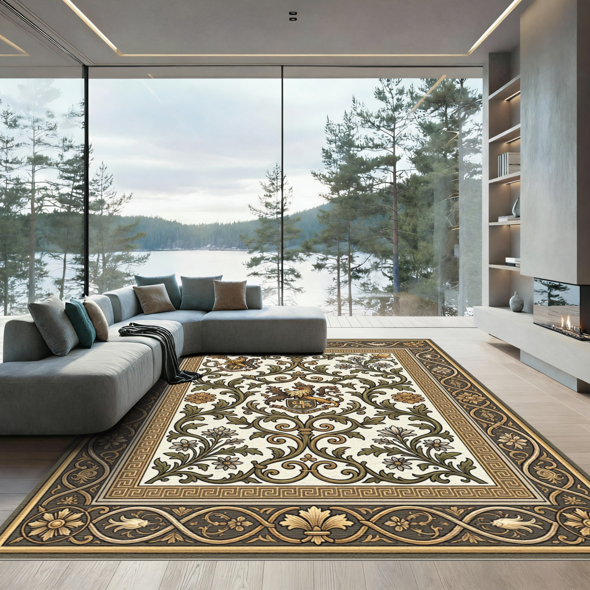 Ornate Heraldic Lion Garden Rug