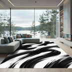 Bold Black Brushstroke Swirl Rug