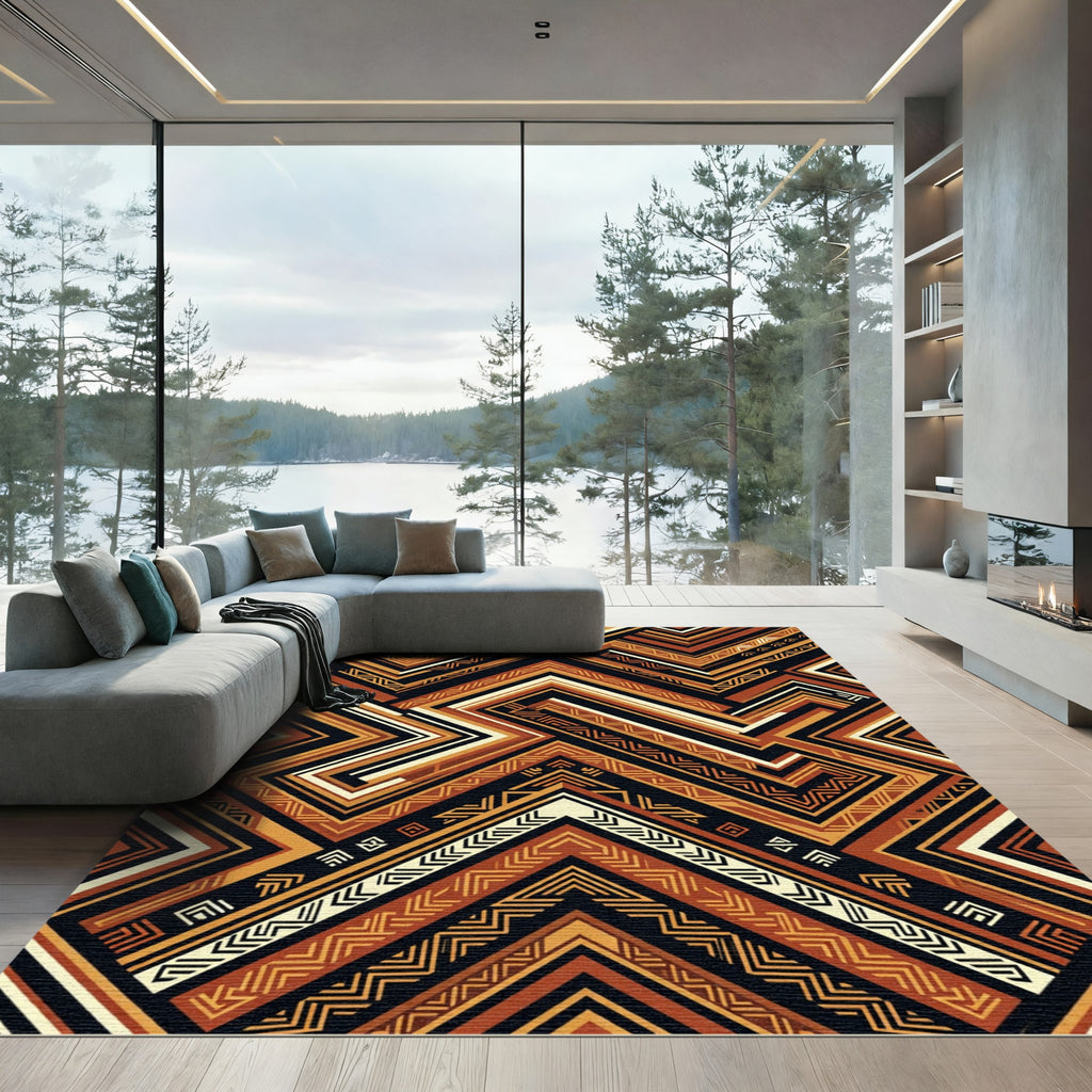 Earthy Geometric Chevron Aztec Art Rug