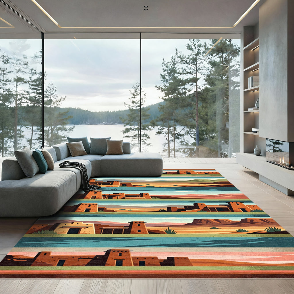 Southwestern Adobe Landscape Tiered Stripe Rug