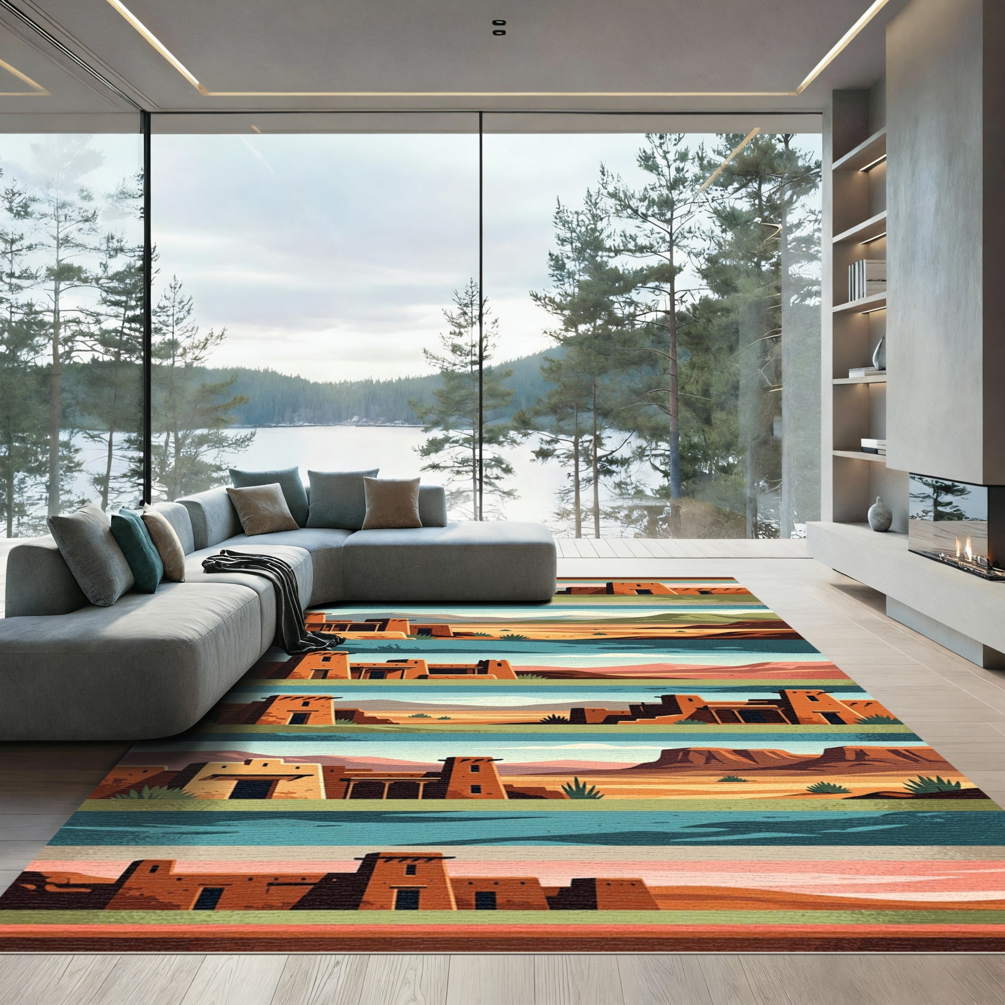 Southwestern Adobe Landscape Tiered Stripe Rug