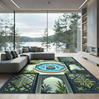 Green Geometric Courtyard Fountain Medallion Rug