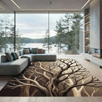 Earthy Brown Branch Abstract Composition Rug