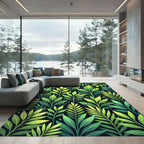Lush Green Leaf Botanical Panorama Rug