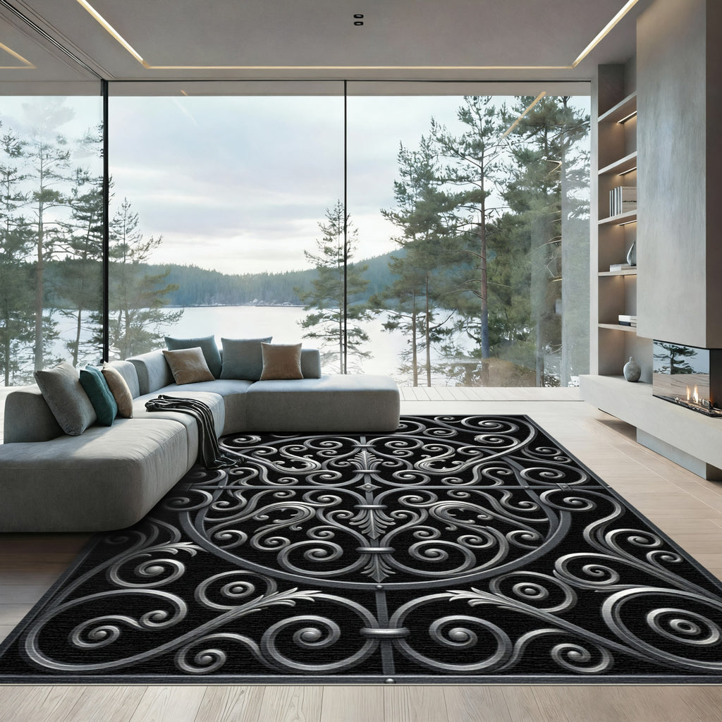 Charcoal Swirl Filigree Gate Rug