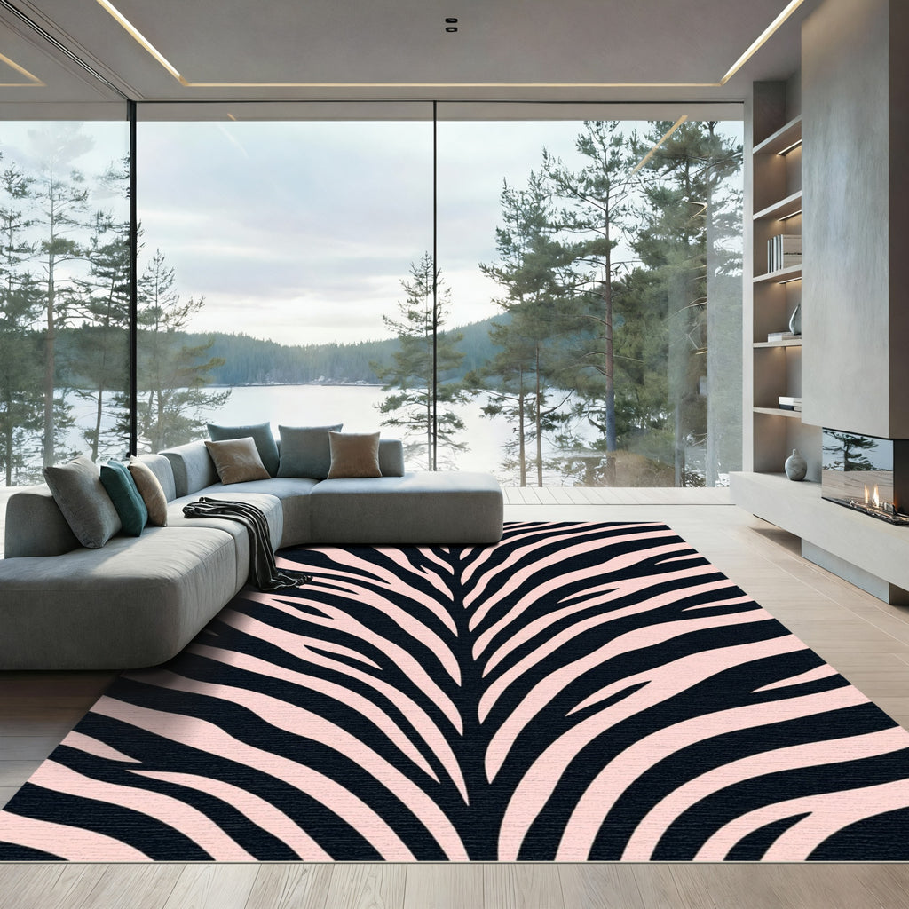 Blush Pink and Black Zebra Stripe Rug