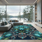 Ornate Teal Tulip Damask Botanical Rug