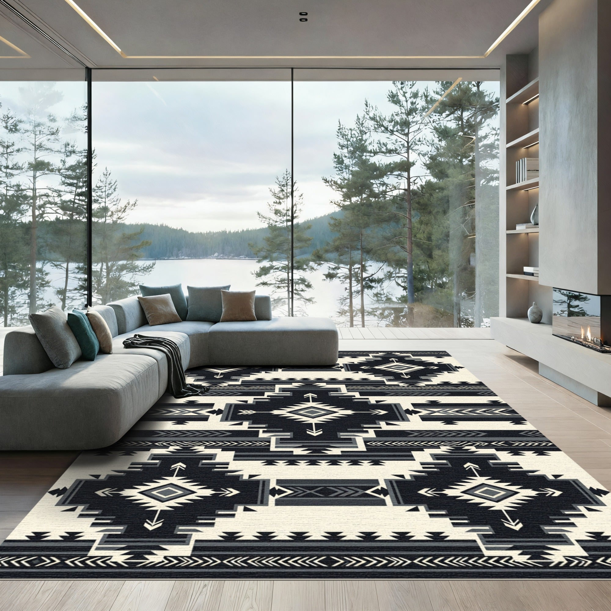 Monochrome Geometric Southwestern Diamond Art Rug
