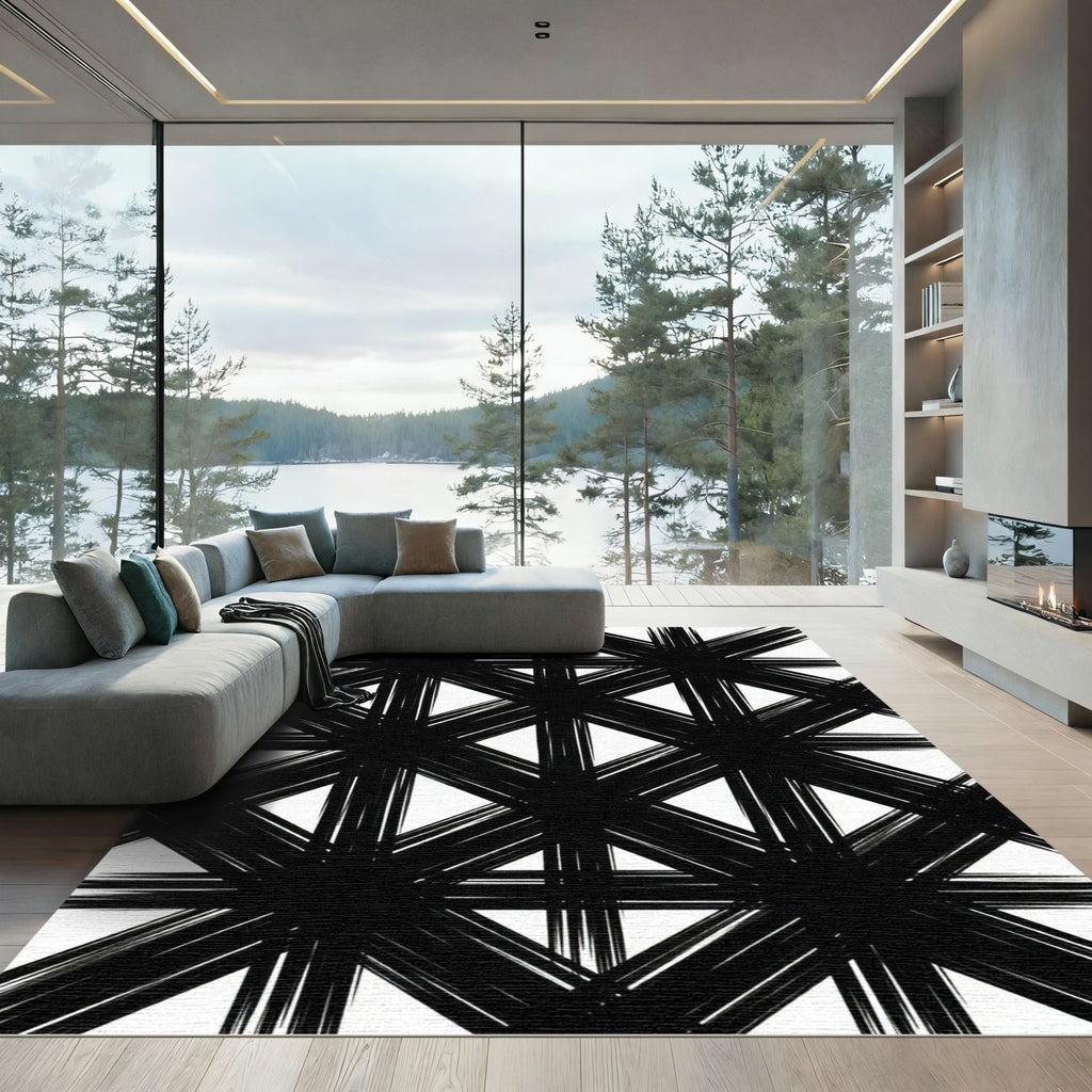 Bold Black Intersecting Lines Rug