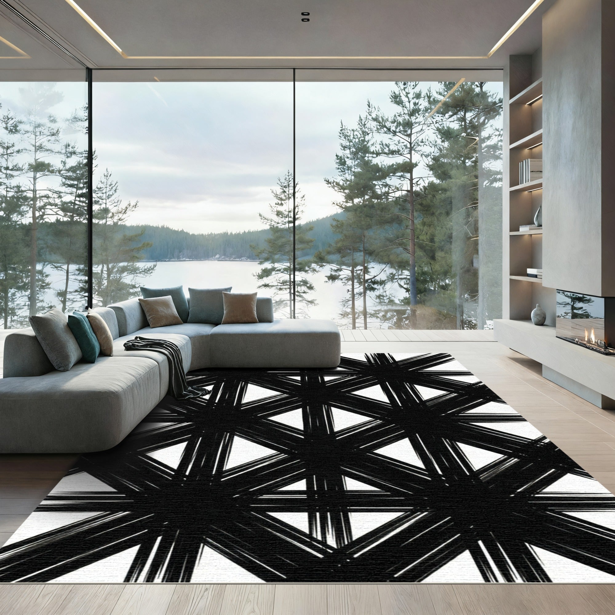Bold Black Intersecting Lines Rug