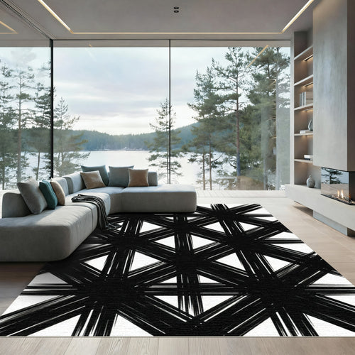 Bold Black Intersecting Lines Rug