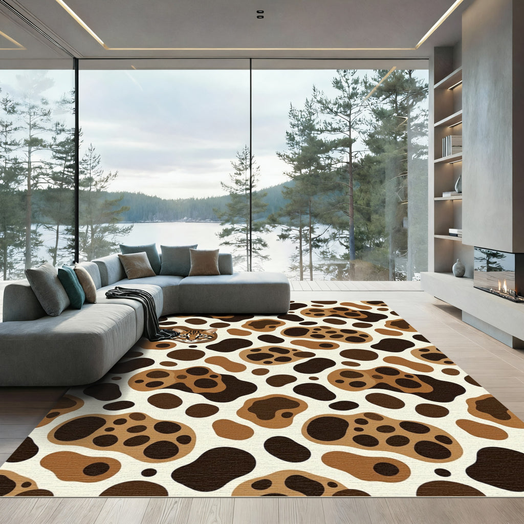 Spotted Feline Brown Abstract Shapes Rug