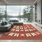 Red White Valentine Bird Heart Flower Bunting Rug