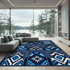 Azure Indigo Ikat Geometric Star Arches Rug