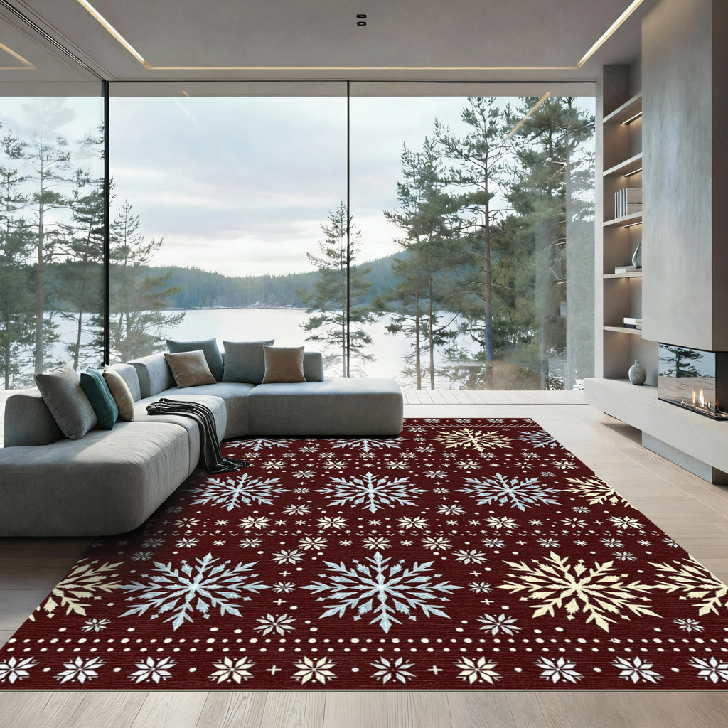 Crimson Blue Yellow Snowflake Sweater Pattern Rug