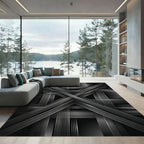 Monochrome Geometric Intersecting Linear Chrome Rug