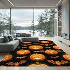 Glowing Jack-o-lantern and Spooky Bat Halloween Rug