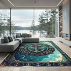 Vintage Nautical Anchor Compass Medallion Rug
