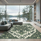 Elegant Sage Green Acanthus Medallion Rug