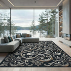 Elegant Silver Filigree Scroll Tapestry Rug