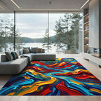 Vibrant Peacock Feather Swirl Abstract Rug