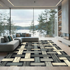 Woven Natural Wood Texture Grid Rug