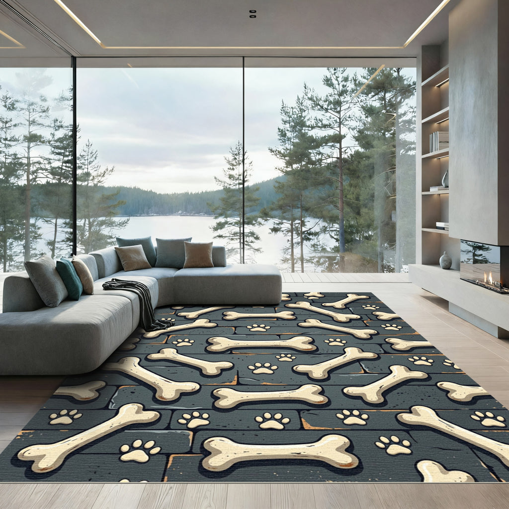 Playful Bone and Paw Slate Wall Rug