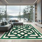 Emerald Interlocking Lattice Geometric Art Rug