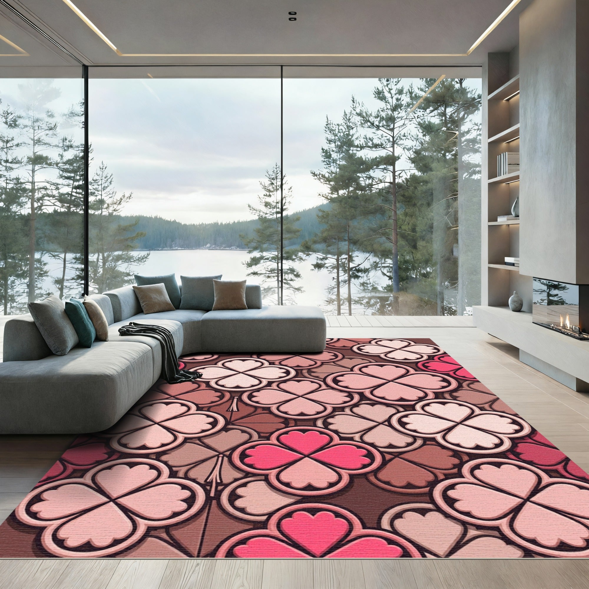 Pink Clover Heart Pattern Rug