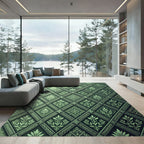 Emerald Green Feline Vine Diamond Rug