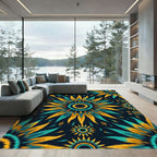 Turquoise Yellow Tribal Sunburst Rug
