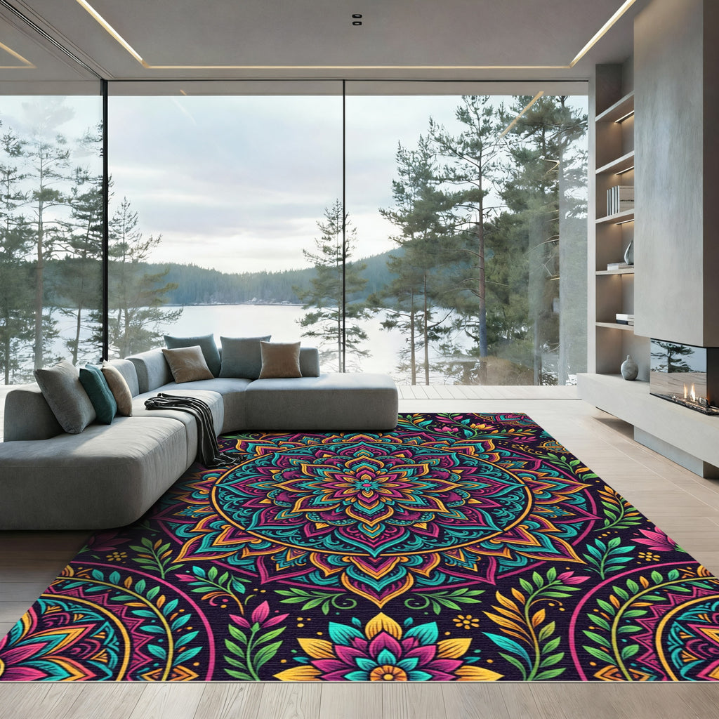 Vibrant Colorful Floral Mandala Medallion Rug