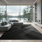 Sleek Black Geometric Chevron Stripe Rug