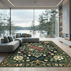 Dark Floral Bouquet Victorian Medallion Rug